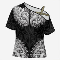 New Zealand Ta Moko Cross Shoulder Shirt Aotearoa Maori Chest Tattoo Black LT14 Female Black - Polynesian Pride