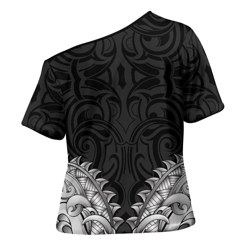 New Zealand Ta Moko Cross Shoulder Shirt Aotearoa Maori Chest Tattoo Black LT14 - Polynesian Pride