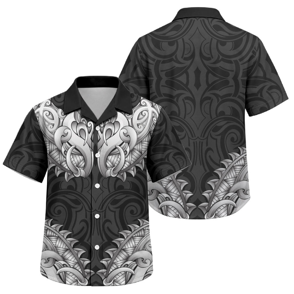 New Zealand Ta Moko Family Matching Off The Shoulder Long Sleeve Dress and Hawaiian Shirt Aotearoa Maori Chest Tattoo Black LT14 Son's Shirt Black - Polynesian Pride