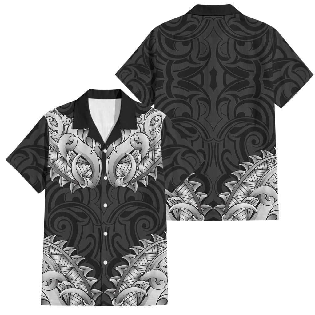New Zealand Ta Moko Family Matching Short Sleeve Bodycon Dress and Hawaiian Shirt Aotearoa Maori Chest Tattoo Black LT14 Dad's Shirt - Short Sleeve Black - Polynesian Pride