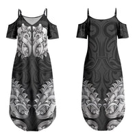 New Zealand Ta Moko Family Matching Summer Maxi Dress and Hawaiian Shirt Aotearoa Maori Chest Tattoo Black LT14 Mom's Dress Black - Polynesian Pride