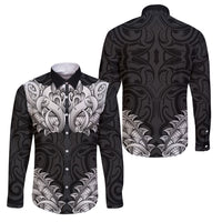 New Zealand Ta Moko Family Matching Summer Maxi Dress and Hawaiian Shirt Aotearoa Maori Chest Tattoo Black LT14 Dad's Shirt - Long Sleeve Black - Polynesian Pride