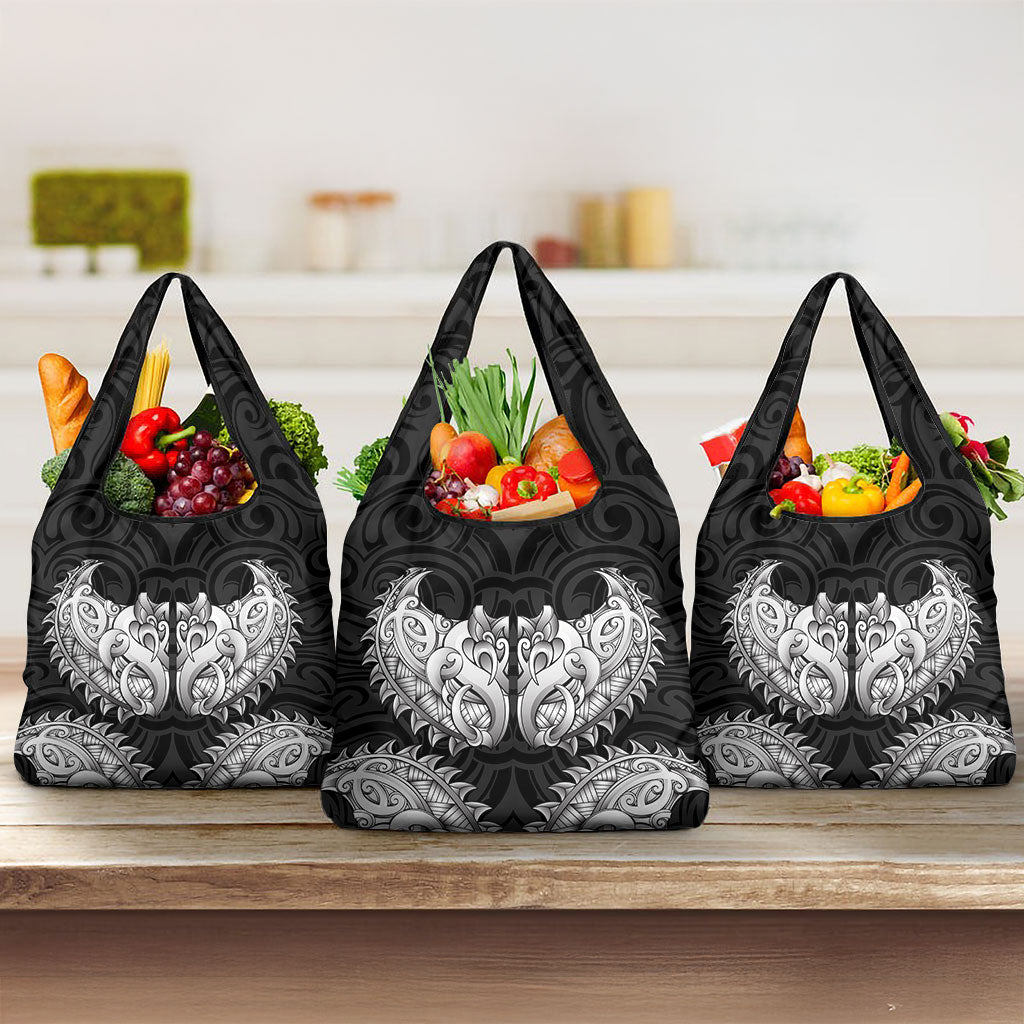 New Zealand Ta Moko Grocery Bag Aotearoa Maori Chest Tattoo Black LT14 3-pack One Size Black - Polynesian Pride
