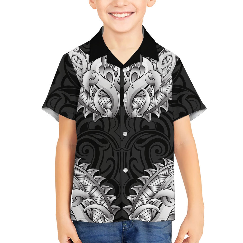 New Zealand Ta Moko Kid Hawaiian Shirt Aotearoa Maori Chest Tattoo Black LT14 Kid Black - Polynesian Pride