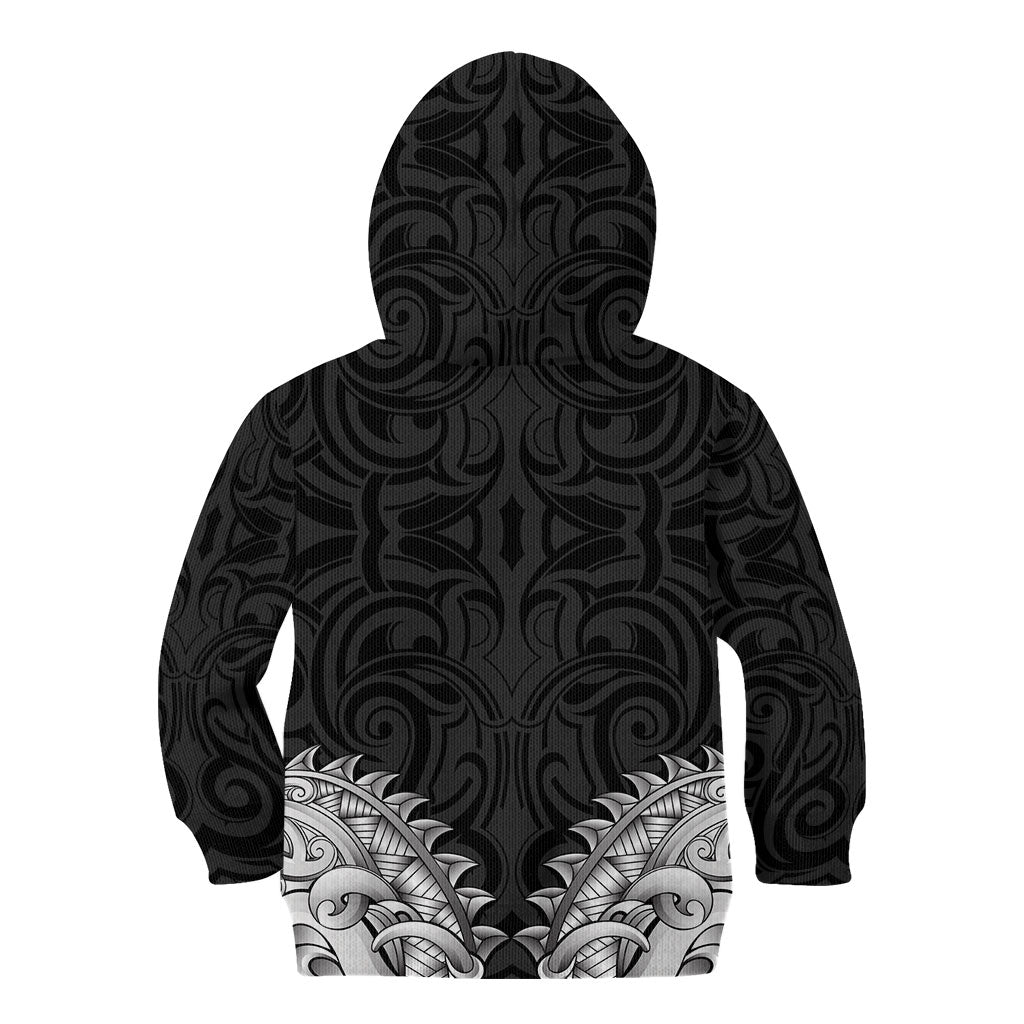 New Zealand Ta Moko Kid Hoodie Aotearoa Maori Chest Tattoo Black LT14 - Polynesian Pride