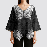 New Zealand Ta Moko Kimono Sleeve Blouse Aotearoa Maori Chest Tattoo Black LT14 - Polynesian Pride