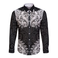 New Zealand Ta Moko Long Sleeve Button Shirt Aotearoa Maori Chest Tattoo Black LT14 Unisex Black - Polynesian Pride