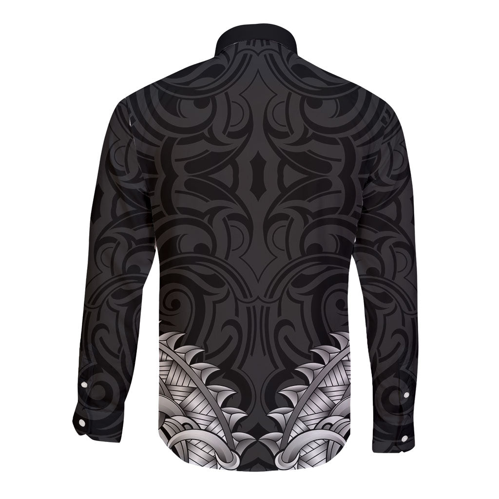 New Zealand Ta Moko Long Sleeve Button Shirt Aotearoa Maori Chest Tattoo Black LT14 - Polynesian Pride