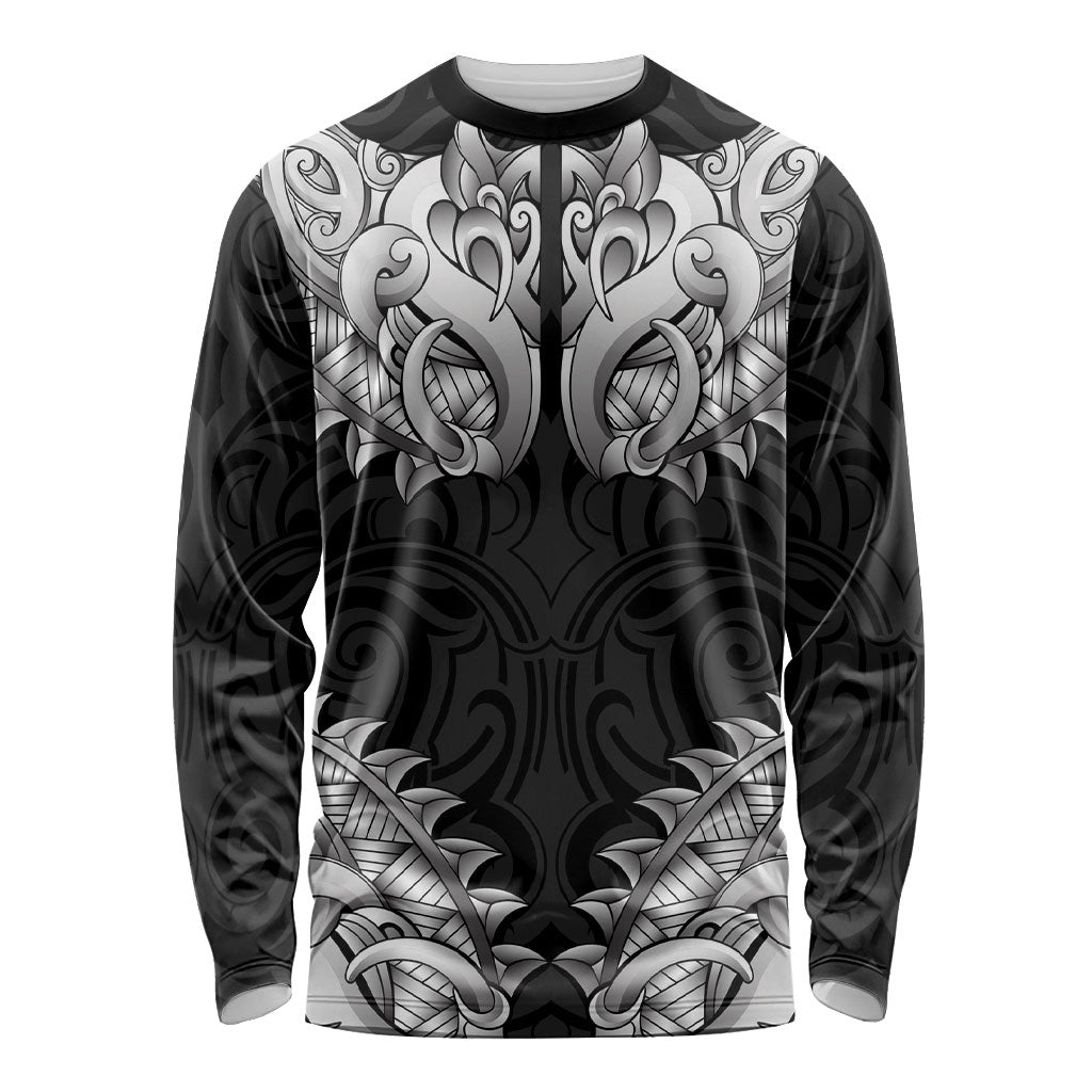 New Zealand Ta Moko Long Sleeve Shirt Aotearoa Maori Chest Tattoo Black LT14 Unisex Black - Polynesian Pride