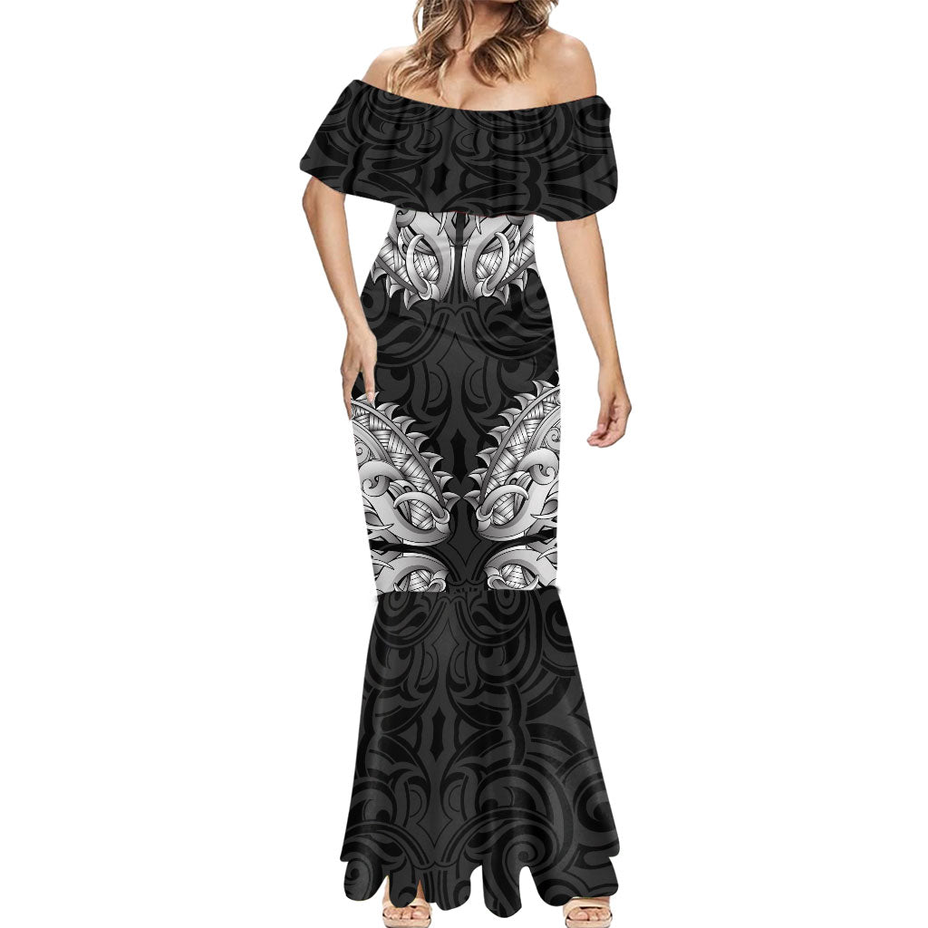 New Zealand Ta Moko Mermaid Dress Aotearoa Maori Chest Tattoo Black LT14 - Polynesian Pride