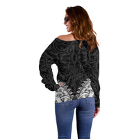 New Zealand Ta Moko Off Shoulder Sweater Aotearoa Maori Chest Tattoo Black LT14 - Polynesian Pride