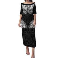 New Zealand Ta Moko Puletasi Aotearoa Maori Chest Tattoo Black LT14 Long Dress Black - Polynesian Pride