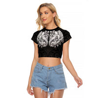New Zealand Ta Moko Raglan Cropped T Shirt Aotearoa Maori Chest Tattoo Black LT14 Female Black - Polynesian Pride