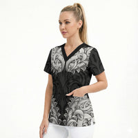 New Zealand Ta Moko Scrub Top Aotearoa Maori Chest Tattoo Black LT14 - Polynesian Pride