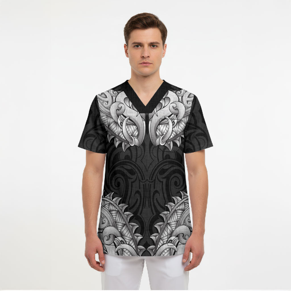 New Zealand Ta Moko Scrub Top Aotearoa Maori Chest Tattoo Black LT14 - Polynesian Pride