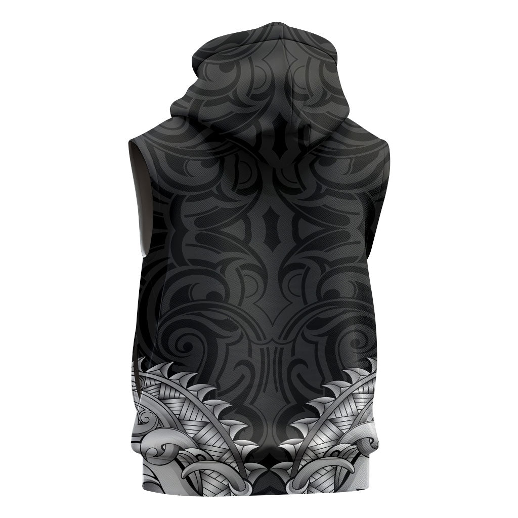 New Zealand Ta Moko Sleeveless Hoodie Aotearoa Maori Chest Tattoo Black LT14 - Polynesian Pride