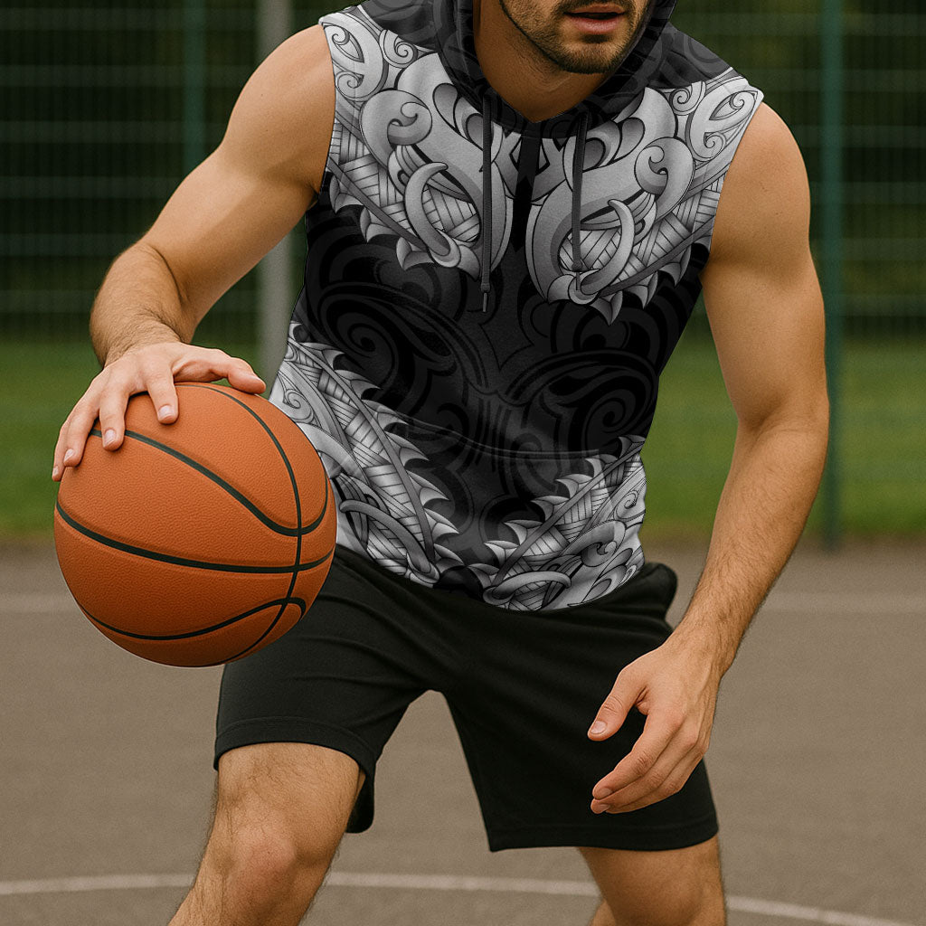 New Zealand Ta Moko Sleeveless Hoodie Aotearoa Maori Chest Tattoo Black LT14 - Polynesian Pride