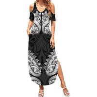 New Zealand Ta Moko Summer Maxi Dress Aotearoa Maori Chest Tattoo Black LT14 Women Black - Polynesian Pride
