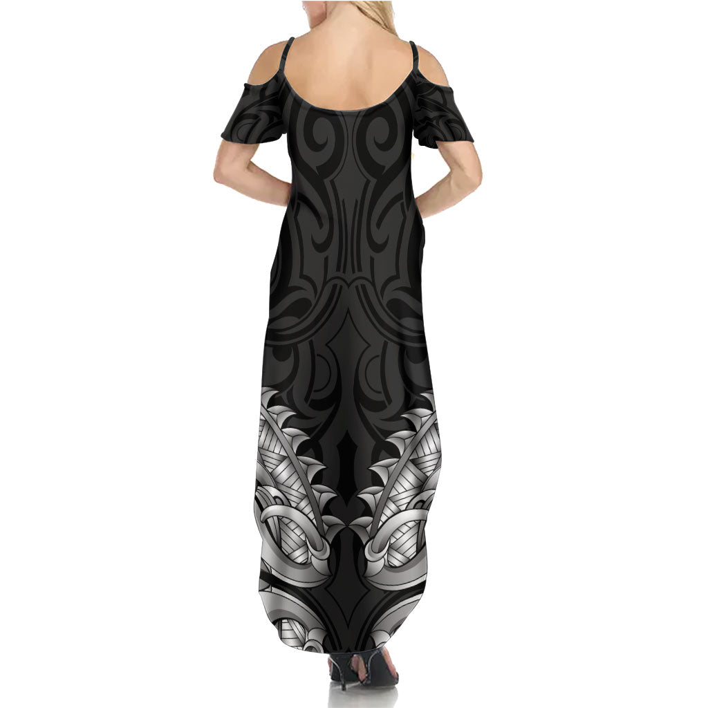 New Zealand Ta Moko Summer Maxi Dress Aotearoa Maori Chest Tattoo Black LT14 - Polynesian Pride