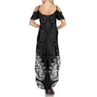 New Zealand Ta Moko Summer Maxi Dress Aotearoa Maori Chest Tattoo Black LT14 - Polynesian Pride