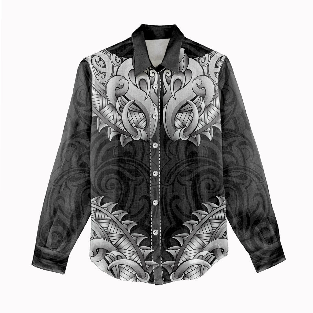 New Zealand Ta Moko Women Casual Shirt Aotearoa Maori Chest Tattoo Black LT14 - Polynesian Pride