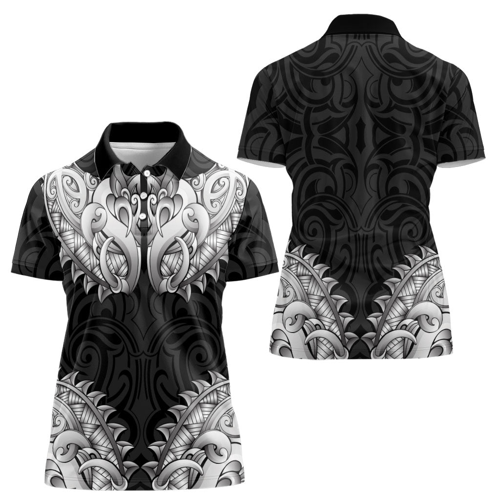 New Zealand Ta Moko Women Polo Shirt Aotearoa Maori Chest Tattoo Black LT14 - Polynesian Pride