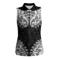 New Zealand Ta Moko Women Sleeveless Polo Shirt Aotearoa Maori Chest Tattoo Black LT14 Female Black - Polynesian Pride