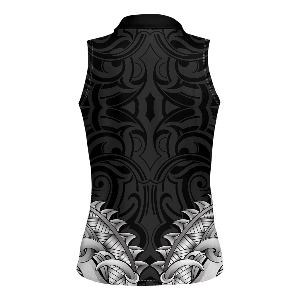 New Zealand Ta Moko Women Sleeveless Polo Shirt Aotearoa Maori Chest Tattoo Black LT14 - Polynesian Pride
