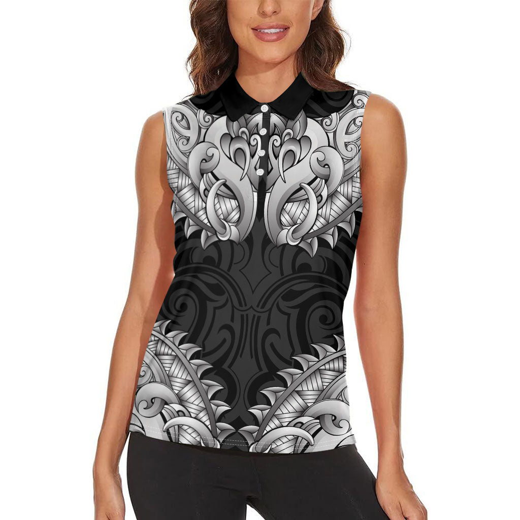 New Zealand Ta Moko Women Sleeveless Polo Shirt Aotearoa Maori Chest Tattoo Black LT14 - Polynesian Pride