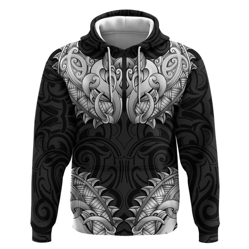 New Zealand Ta Moko Zip Hoodie Aotearoa Maori Chest Tattoo Black LT14 Pullover Hoodie Black - Polynesian Pride