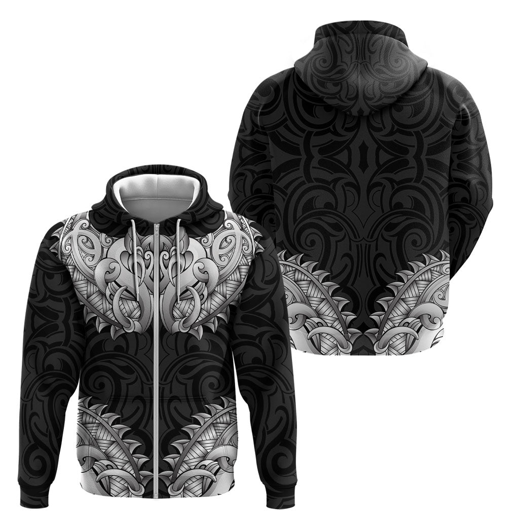 New Zealand Ta Moko Zip Hoodie Aotearoa Maori Chest Tattoo Black LT14 - Polynesian Pride