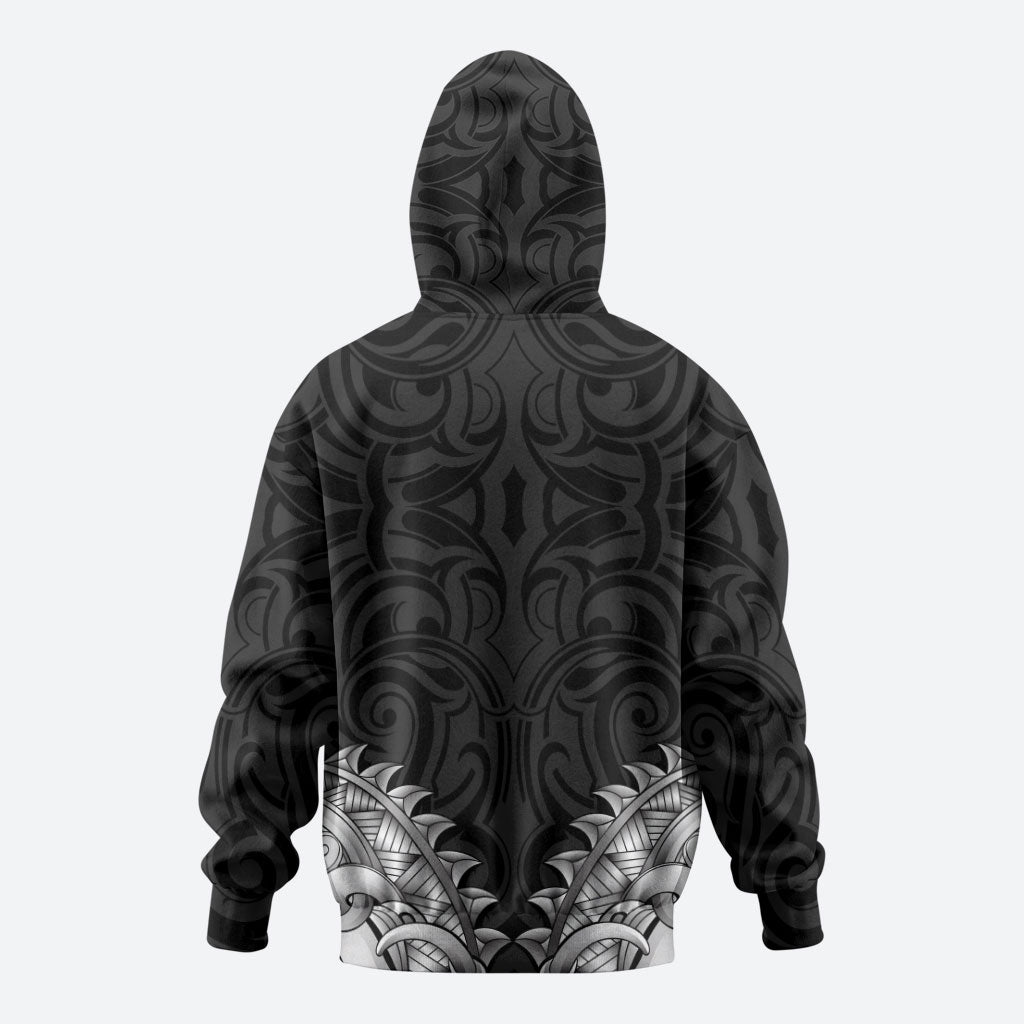 New Zealand Ta Moko Zip Hoodie Aotearoa Maori Chest Tattoo Black LT14 - Polynesian Pride