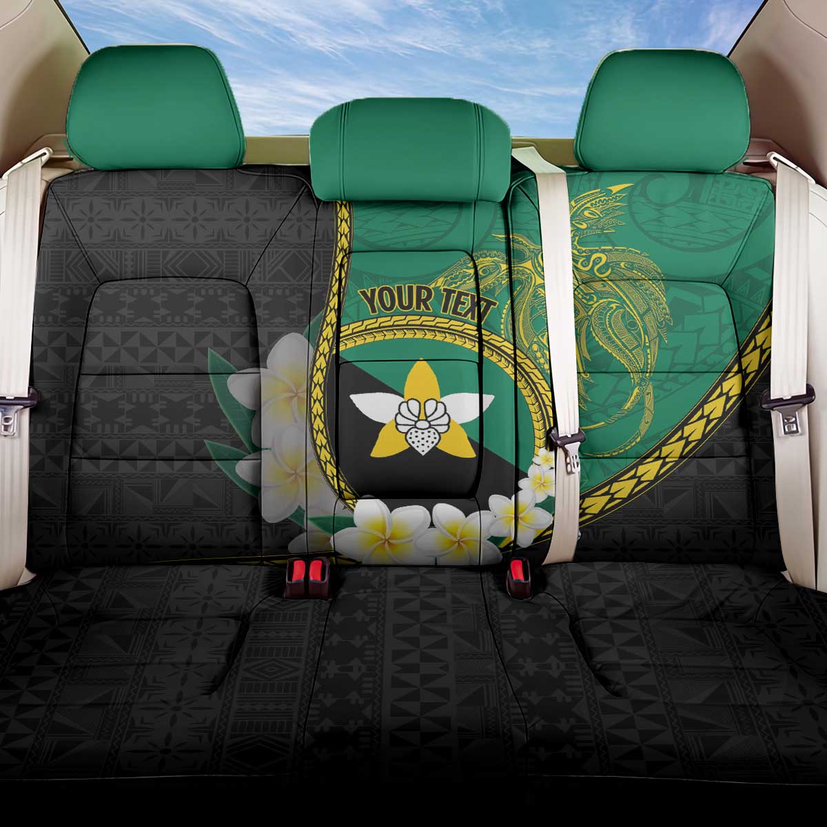 Personalised PNG Enga Provins Back Car Seat Cover Papua New Guinea Plumeria Melanesian Pattern - Polynesian Pride