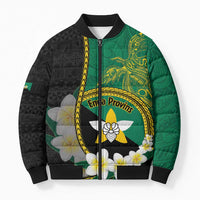 Personalised PNG Enga Provins Bomber Puffer Jacket Papua New Guinea Plumeria Melanesian Pattern - Polynesian Pride