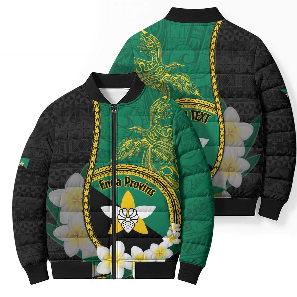 Personalised PNG Enga Provins Bomber Puffer Jacket Papua New Guinea Plumeria Melanesian Pattern - Polynesian Pride