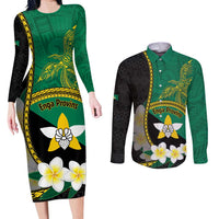 Personalised PNG Enga Provins Couples Matching Long Sleeve Bodycon Dress and Long Sleeve Button Shirt Papua New Guinea Plumeria Melanesian Pattern - Polynesian Pride