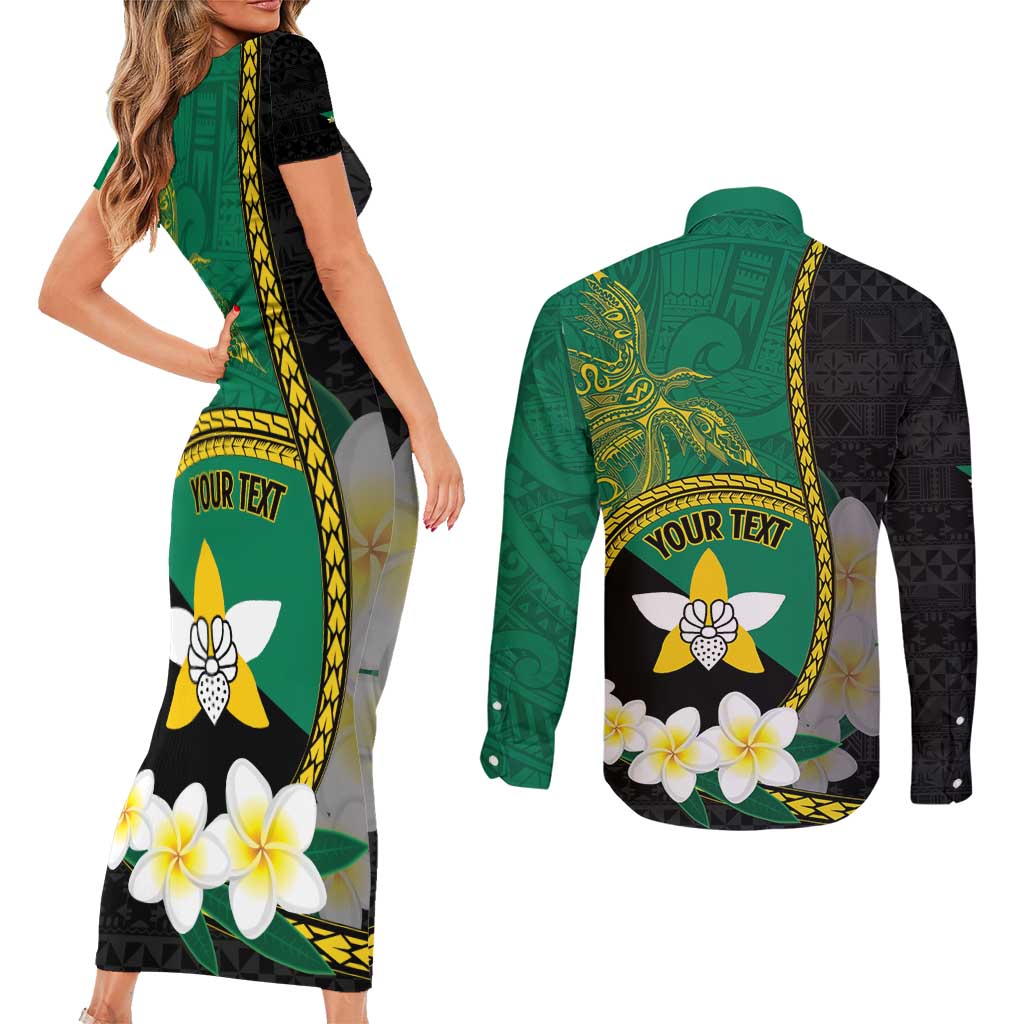 Personalised PNG Enga Provins Couples Matching Short Sleeve Bodycon Dress and Long Sleeve Button Shirt Papua New Guinea Plumeria Melanesian Pattern - Polynesian Pride