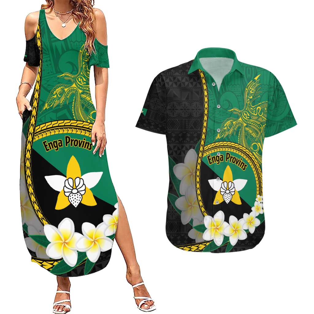 Personalised PNG Enga Provins Couples Matching Summer Maxi Dress and Hawaiian Shirt Papua New Guinea Plumeria Melanesian Pattern - Polynesian Pride