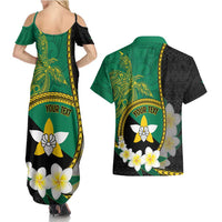 Personalised PNG Enga Provins Couples Matching Summer Maxi Dress and Hawaiian Shirt Papua New Guinea Plumeria Melanesian Pattern - Polynesian Pride