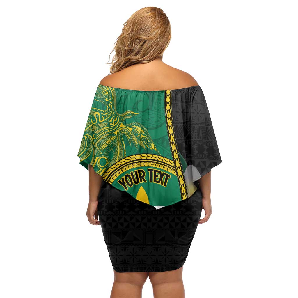 Personalised PNG Enga Provins Family Matching Off Shoulder Short Dress and Hawaiian Shirt Papua New Guinea Plumeria Melanesian Pattern - Polynesian Pride