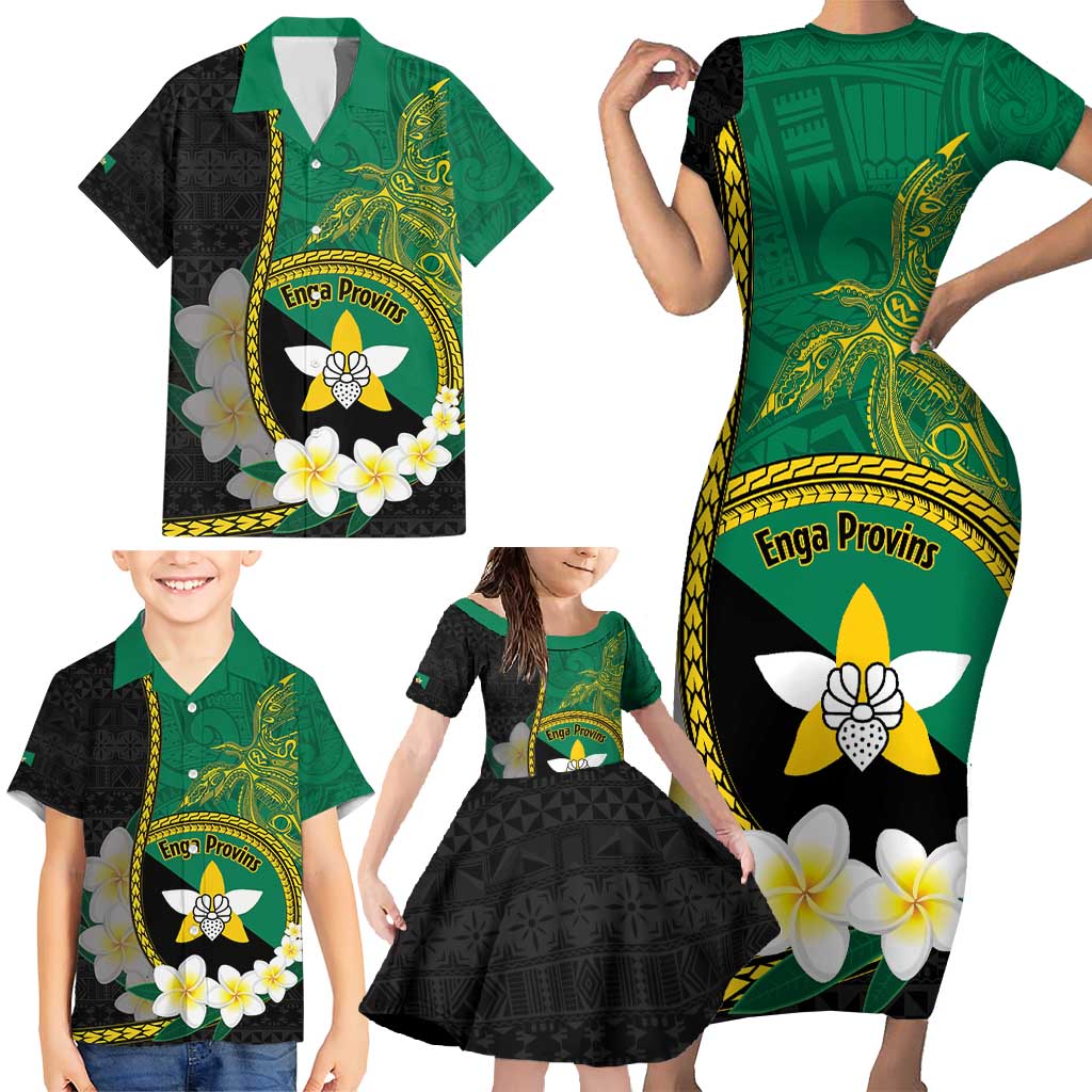 Personalised PNG Enga Provins Family Matching Short Sleeve Bodycon Dress and Hawaiian Shirt Papua New Guinea Plumeria Melanesian Pattern - Polynesian Pride