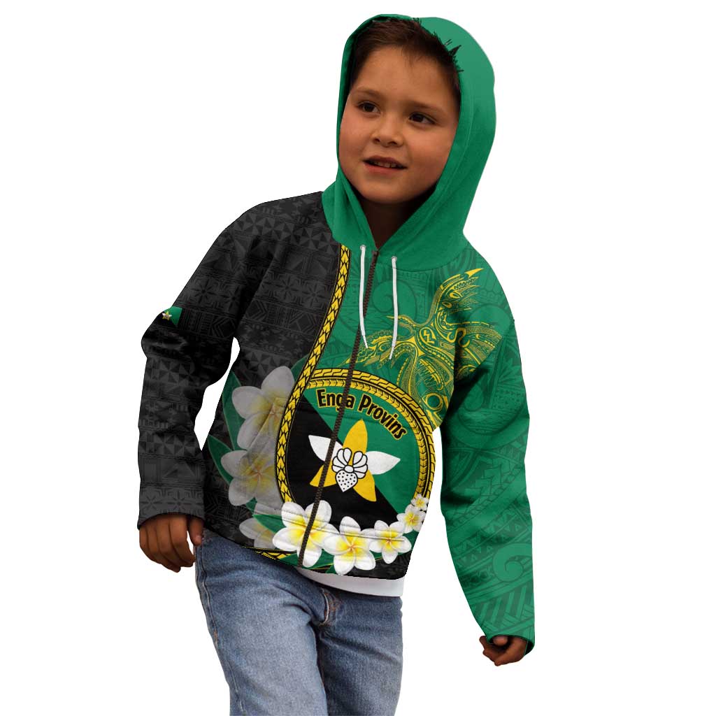 Personalised PNG Enga Provins Kid Hoodie Papua New Guinea Plumeria Melanesian Pattern - Polynesian Pride