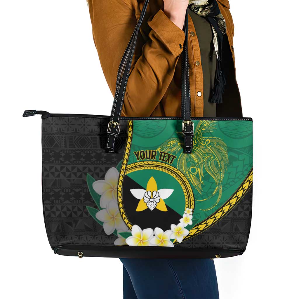 Personalised PNG Enga Provins Leather Tote Bag Papua New Guinea Plumeria Melanesian Pattern - Polynesian Pride