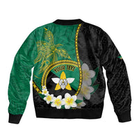 Personalised PNG Enga Provins Sleeve Zip Bomber Jacket Papua New Guinea Plumeria Melanesian Pattern - Polynesian Pride