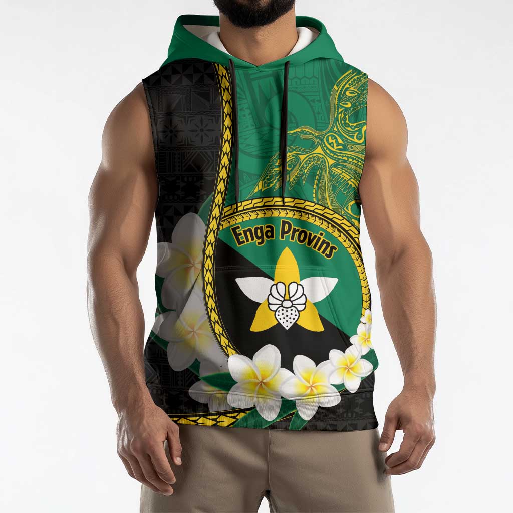 Personalised PNG Enga Provins Sleeveless Hoodie Papua New Guinea Plumeria Melanesian Pattern - Polynesian Pride