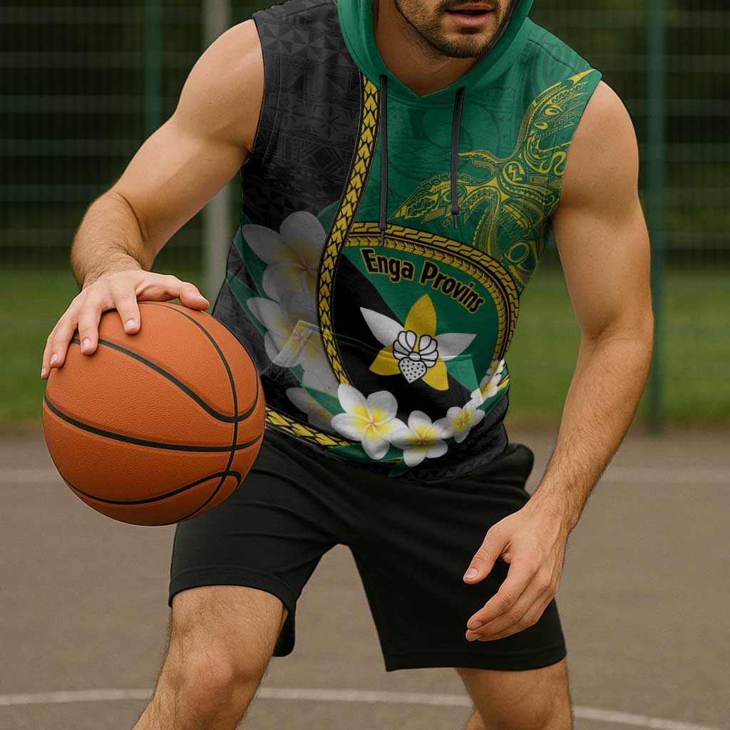 Personalised PNG Enga Provins Sleeveless Hoodie Papua New Guinea Plumeria Melanesian Pattern - Polynesian Pride