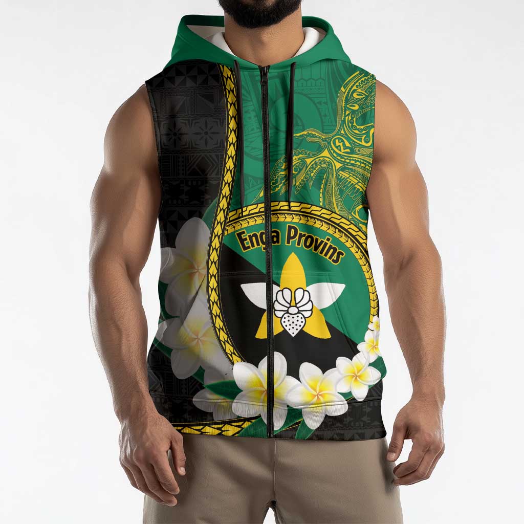 Personalised PNG Enga Provins Sleeveless Zip Hoodie Papua New Guinea Plumeria Melanesian Pattern - Polynesian Pride