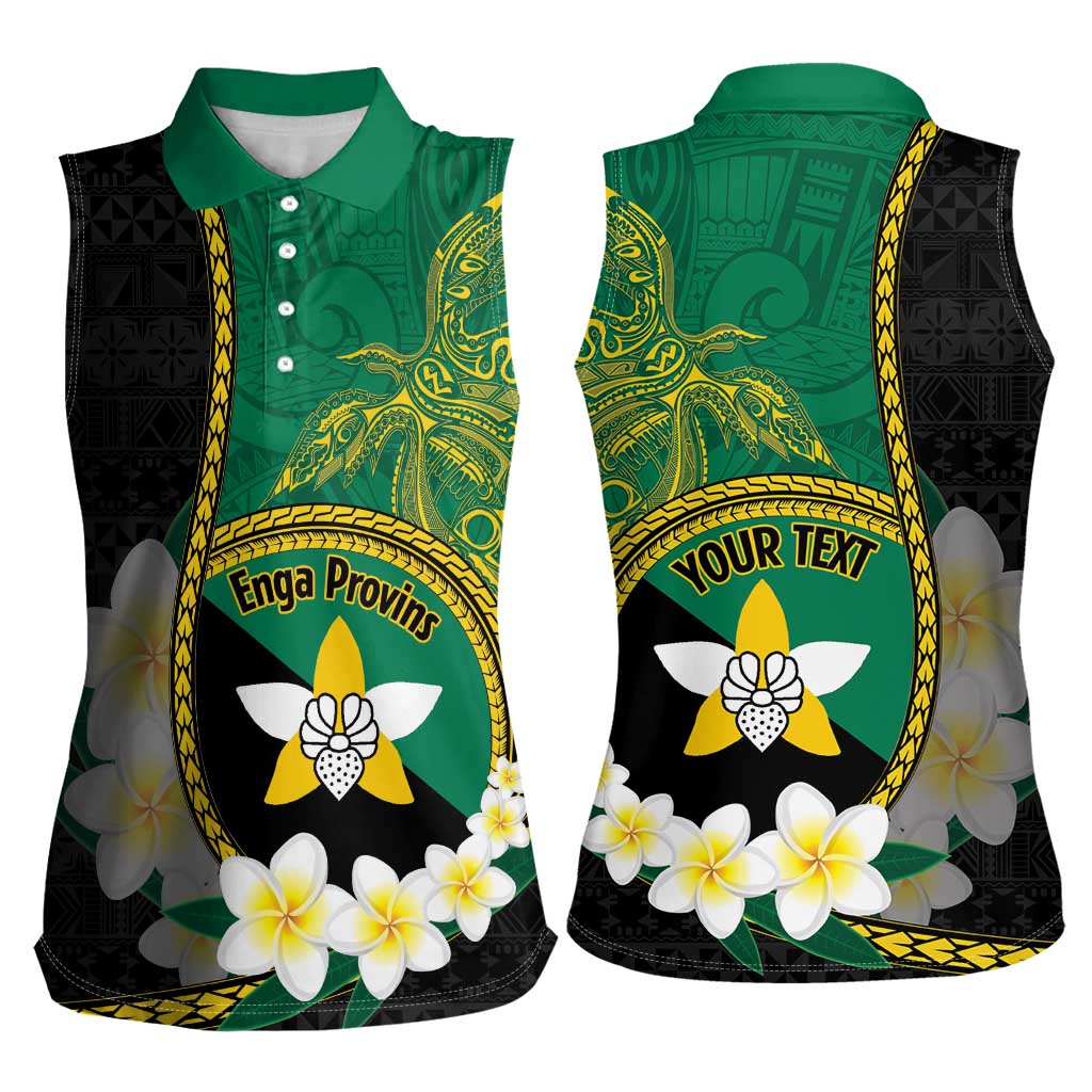 Personalised PNG Enga Provins Women Sleeveless Polo Shirt Papua New Guinea Plumeria Melanesian Pattern - Polynesian Pride