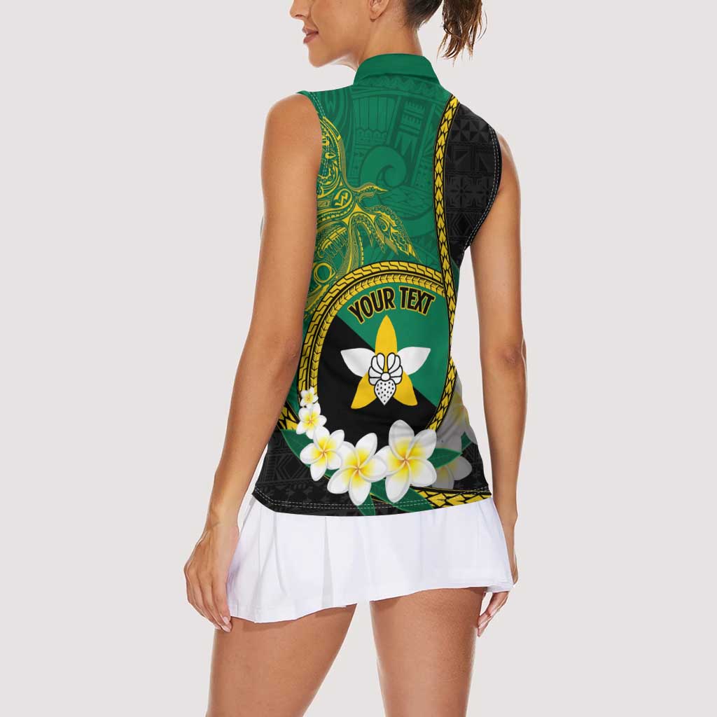 Personalised PNG Enga Provins Women Sleeveless Polo Shirt Papua New Guinea Plumeria Melanesian Pattern - Polynesian Pride