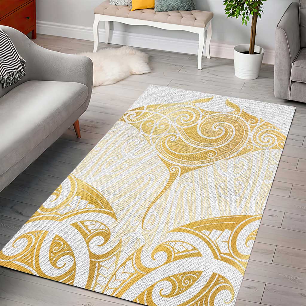 Gold White New Zealand Manta Ray Area Rug Aotearoa Maori Haehae - Polynesian Pride